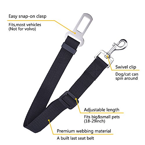 Mudder-Dog-Seat-Belt-Pet-Car-Safety-Straps-Leads-Restraint-Harness-Adjustable-for-Cars-Vehicle-Black-3-Pack