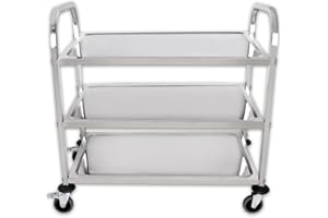 Beeketal 'BSW-3a' Edelstahl Servierwagen Transportwagen mit 3 Böden und Kantrohrgestell (belastbar bis 480 kg), kugelgelagerte Vollgummi Rollen (2X bremsbar) - Maße (L/B/H): ca. 1075 x 495 x 945 mm