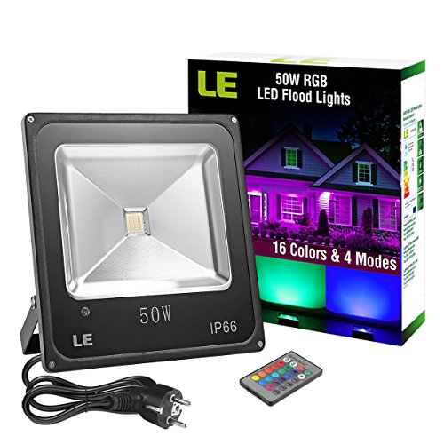 LE 50W RGB Fluter mit Fernbedienung 16 Farben 4 Modi IP66 Wasserdicht Mehrfarbig LED Flutlicht Farbwechsel Weihnachten Garten Deko beleuchtung