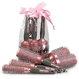 Head Jog 5 Piece Professional Ionic + Ceramic Pink Radial Hair Brush Gift Set
