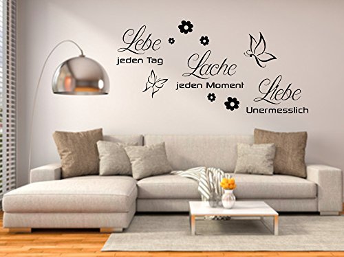 Wandtattoo Lebe Lache Liebe Schmetterling Blume Wohnzimmer Sprüche Zitat M2128 schwarz 120cm x 58cm