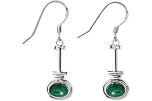 STERLING SILVER JEWELRY Natural Gemstones Dangle Earrings for Women – 925 Silver Plated Handmade Drop Earrings – Oval Stone Lightweight Birthstone Fashion Jewelry – Gift for Daily Wear, Birthday or Special Occasions
