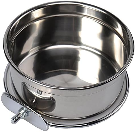 Food &amp; Water Bird Cup with Clamp Holder Stainless Steel Coop Cup Feeding Dish Feeder for Parrot Macaw African Greys Budgies Parakeet Cockatiels Conure Lovebird Finch 10 Oz