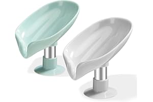 DENTSHIELD Porte Savon Ventouse Lot de 2, Support Savon Douche, Porte Eponge Evier Cuisine, Porte-Savons avec Drain, Nettoyage Facile SéChage Rapide sans Percage