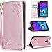 Produktbild SMART LEGEND Lederhülle für Samsung Galaxy Note 4 Ledertasche Hülle PU Leder Flip Schutzhülle Retro Schmetterling Blumen Rose Muster im Bookstyle Folio Wallet Brieftasche mit Eingebautem Magnet Smart Case Backcover Handyhülle Kompletter Schutz Cover Tasche mit Standfunktion und Karte Halter - Rosegold
