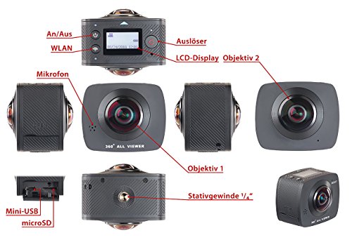 Somikon 360°-Full-HD-Action-Cam mit 2 Objektiven für vollsphärische VR-Videos - 3