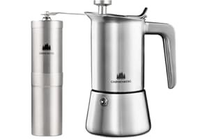 ‎GROENENBERG Groenenberg Zestaw ekonomiczny 6: ręczny młynek do kawy + ekspres do espresso indukcyjny | Dzbanek do mokki i młynek do kawy z wysokiej jakości stali nierdzewnej