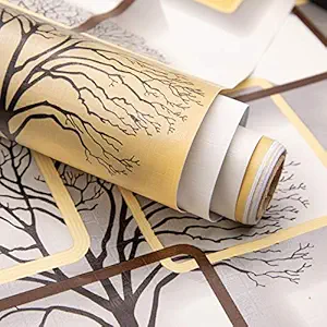 Wolpin Wall Stickers DIY Wallpaper (45 x 500 cm) 3D Frames and Trees Self Adhesive Decals Living Room Home Interior Decoration, Blazing Yellow