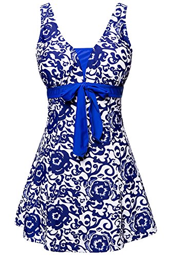 Plus Size Floral Swimdress - Longitude Swimwear With Tummy Control & Adjustable Straps