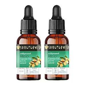 Soulflower Moroccan Argan Cold Pressed Carrier Oil-Pure, Organic & Natural| Hair Growth, Skin & Hair Care, Moisturizing Skin, Stretch marks, Nails & Lips Care, Eye Puffiness| Argan Nut| Pack of 2, 30ml