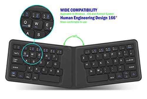 Supremery Bluetooth Tastatur Wireless Keyboard – faltbar, schnurlos, ergonomisches Design und Ultra Slim für Windows PC/ Tablet/ Smartphone (QWERTZ, deutsches Tastaturlayout) - 3