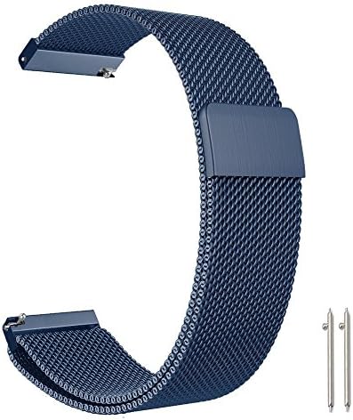 MetoU 18mm Fully Magnetic Closure Clasp Mesh Loop Milanese Stainless Steel Metal Replacement Band Bracelet Strap Quick Release for Women and Men (18mm, Navy Blue)