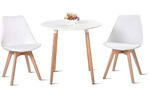 H.J WeDoo Esstisch mit 2 Stühle Essgrupp Holztisch und Weiß Skandinavisches Stuhl Esstisch Set für Esszimmer Küche 80cm