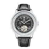 Gute Elegantes Nostalgic Herren Schwarz & Weiß Automatische Mechanische Uhr Kunstleder