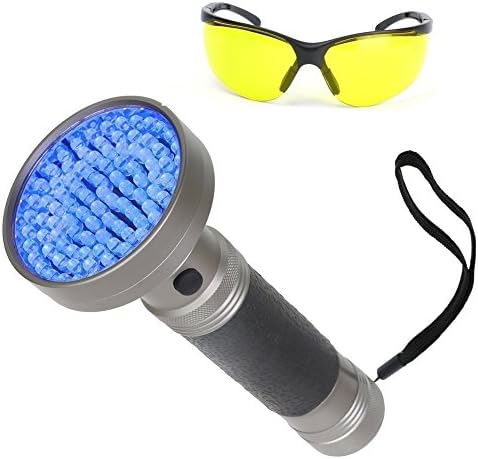 YUYWOO UV Flashlight Black Light,100 LED Handheld Blacklight With UV Sunglasses, For Finding Pet Dog Cat Urine Stain Detector Torch Light, Money Scorpion Detector Finder Stains on Carpet Rugs