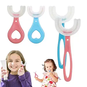 Just Buy It - Kids U Shaped Toothbrush with Soft Silicone Brush (Plz Read Description) / U-Type Toothbrush Whole Mouth Toothbrush with Handle for Kids (Heart Style, 2 piece)