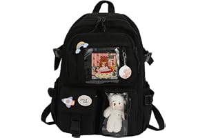 MSLing Kawaii ryggsäck med Kawaii pin och tillbehör, stor kapacitet söta björn tillbehör ryggsäck för skola flera fickor Kawa