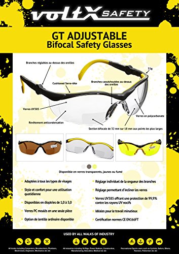 voltX GT ADJUSTABLE Bifokale Lesen Schutzbrille (KLAR +1.5 Dioptrie), CE EN166FT zertifiziert, Anti-Beschlag Beschichtung. - 7