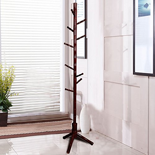 Preisvergleich Produktbild LM Vertikale Kleiderbügel Kleiderständer Europäische Stil Birke + Europäische Baum Wachs Rot Gelb 9 Haken Super Load Kleider Haken ( Farbe : Rot )