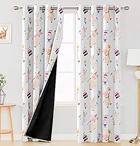 Ultimate Trends Premium Polyester Digital Printed Fancy Kids Room Blackout Curtains for Window, 5 feet, Pack of 2 Piece , White