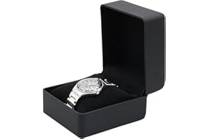 Bototack Watch Case, Single PU Leather Watch Display Box with Removable Cushion, Portable Watch Storage Case Organizer Bracelet Holder for Men Women Birthday Gift Box (Black-rectangular)