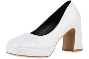 VAN HILL Damen Plateau Pumps mit Blockabsatz Lack