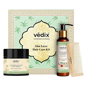 Vedix Aloe Luxe Hair Care Gift Kit, Hair Care Combo With Ayurvedic Hair Shampoo + Hair Mask For Hair Growth + Neem Comb, Gift Set For Women & Men - Pack of 3