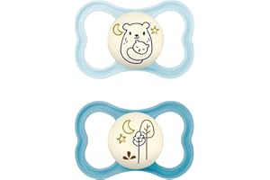 MAM Air Night Luminous Smoczek 2 zestaw silikonowy z etui na smoczek 6-16 miesięcy, niebieski