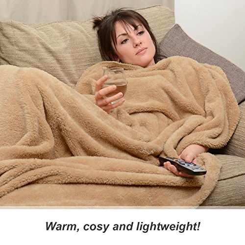 Snug Rug Kuscheldecke, Luxusversion aus Sherpa-Fleece, Überwurf, Sandbeige, 127 x 178 cm - 4