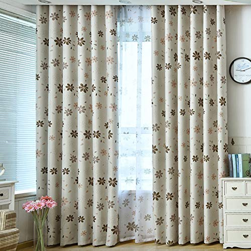 Preisvergleich Produktbild Topfinel Verdunkelungsvorhänge mit Ösen Blickdichte Kindervorhänge Mädchen mit Blumendruck für Kinderzimmer 2er Set je 140x160cm (BxH) Braun