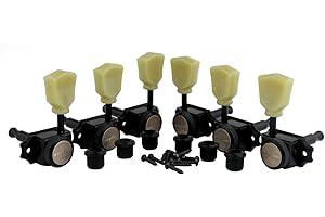 Guyker Locking Guitar Machine Heads (3R + 3L) – 1:15 Ratio Lock String Vintage Deluxe Tuning Key Pegs Tuners Set Replacement for Electric, Acoustic or Folk Guitars - Black