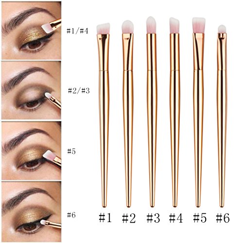 Oshide 6 Stück Make up Pinsel Sets Foundation Bürste Augenbrauen Lidschatten Lidstrich Eyeliner Blending Brush Kosmetik Pinsel – Rose Gold - 6