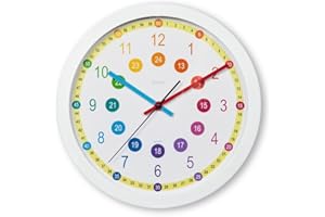 ‎HAMA Hama Kinderwanduhr analog, 30 cm, zum Lernen (Wanduhr für Kinder, lautlose Lernuhr Kinder, Kinderuhr als Deko mit Regenbogen Farben für die Schule und Zimmer fürs Kind) weiß