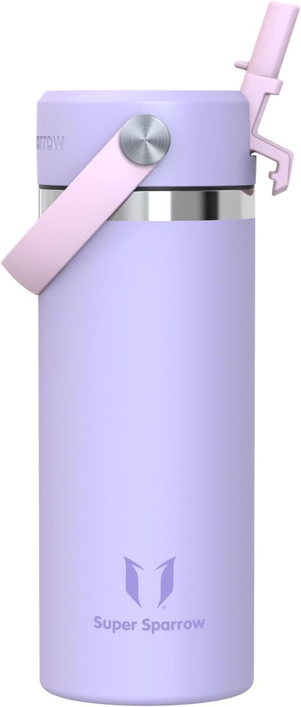 Sparrow Gourde Enfant Isotherme 500ml - Inox Gourdes Isotherme avec Paille | Bouteille Isotherme avec Paille Gourde Inox , Anti-Fuite sans BPA, Chaud & Froid, Lave-Vaisselle, Sport, École ou Voyage