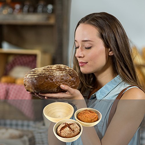 Gärkörbchen Set aus Rattan 3-tlg. Peddigrohr Rund Gärkorb Gärkörbe Brotteig Korb - 6