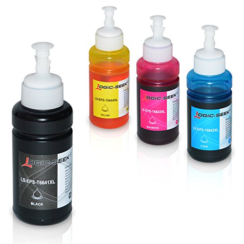 4 Tinten für Epson EcoTank L300 L350 L355 L365 L455 L550 L555 L565 L655 L100 L200 ET2550 ET2500 ET4500 ET4550 T6641 T6642 T6643 T6644, je 70ml