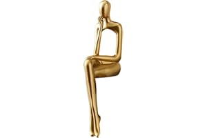 XYQXYQ Figura sentada, escultura abstracta de una persona pensante sentada en una estantería, decoración de figura dorada, escultura de colección de resina destacada para oficina en casa (dorado-C)