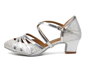 HROYL Chaussures de Danse Latine Femme Salsa Bachata Paillettes Bout Fermé Chaussures Danse Tango de Salon 070-FT053