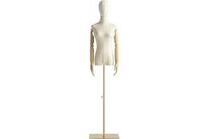 SWOCIRO Manichino femminile a forma di busto, corpo manichino con testa staccabile, mani in legno e supporto regolabile in altezza dorato, per esposizione di gioielli, beige (oro)