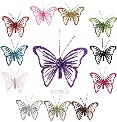 Homestreet® Nylon Butterfly Decoration With Clip On Reverse - Quality Glitter Butterflies (PURPLE)