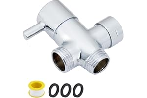 Teronbeta Shower Diverter Valve 3-Way Solid Brass Shower Splitter Valve with Rubber Washer, G1/2" Female Inlet & Two G1/2" Male Outlet Adapter, Chrome