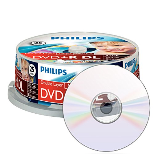 Philips DVD+R Rohlinge (8.5 GB Data/ 240 Minuten Video, 8x High Speed Aufnahme, 25er Spindel, double layer DL, inkjet printable) - 2