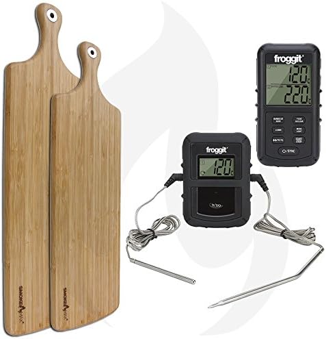 Smoke Max® Grill Max® Pro Wireless BBQ Thermometer Set – Smoke/Smoke Max® Set of 2 XL (XL/XXL) Serving Boards Chopping Board/Kitchen Board made of 100% Natural Bamboo