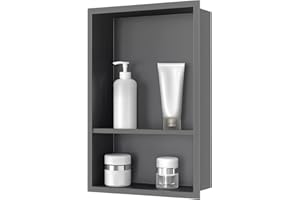 sunrik Nicho de Ducha,Estante de Ducha Empotrado de Acero Inoxidable,Nicho de Pared de Ducha Empotrable en Azulejos，Estantes de Baño Nicho de Doble Capa 60x30x10cm（40/20cm）,Gris