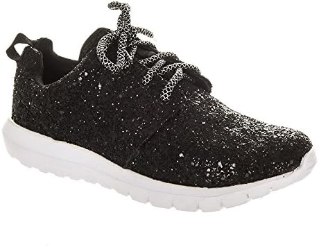 ELLIE-ROSE Ladies Flat Glitter Lace Up Trainers 5 BLACK GLITT