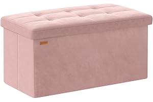 ABHENG Folding Storage Ottoman, Velvet Storage Bench, Footrest, Bed End Stool, Footstool, Removable Divider, for Living Room, Bedroom, 38 x 76 x 38 cm, 300 kg Load Capacity, Jelly Pink ASND01P
