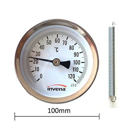 invena casa y industrial de clip tubería Termómetro Indicador de Temperatura Esfera con resorte 100mm 0-120