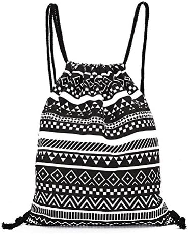 Hxhdbao Lightweight Geometric Patterns Stripe black Retro vintage Canvas Drawstring Sports Backpack Bag Portable Sackpack gymsack Shopping Backpack for Sport Gym Beach