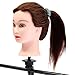 LuckyFine 22 inch 100% Real Long Brown Human Hair Hairdressing Practice Training Head Mannequin + Adjustable Holder