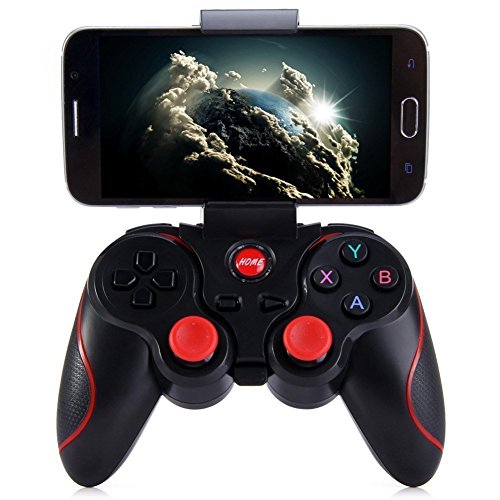 Demiawaking T3 Drahtlose Bluetooth Gamepad Gaming Kontroller fÃ¼r Android Smartphone Smart TV (Schwarz mit Halterung)